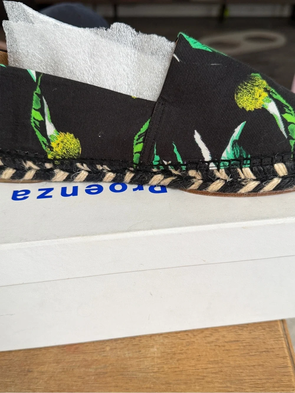 Proenza Schouler Black Floral Espadrille Slip-On – tropical green/yellow print